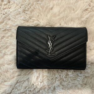 Saint Laurent- Cassandre Chain matelassé textured-leather wallet